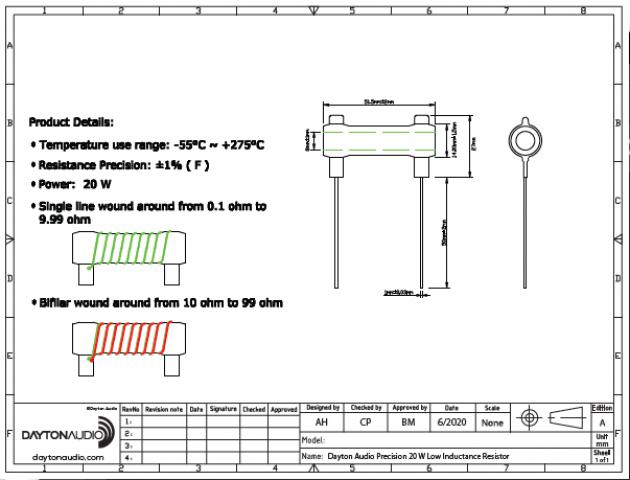 Dayton Audio DPR20-25.0 25 Ohm 20 Watt Precision 1% Audio Grade Resistor