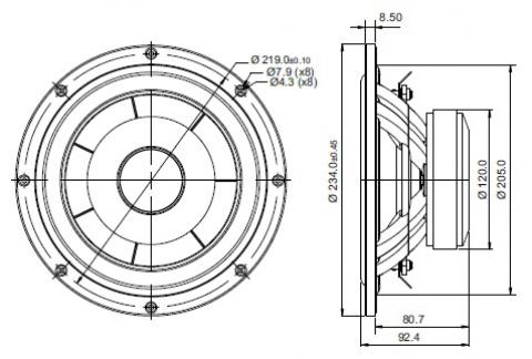 SB Acoustics SB23NBACS45-4 / 8 Nisko-średniotonowy 45mm vc black cone