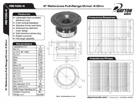Dayton Audio Reference RS100-4 | 4'' Aluminum Full-Range Driver | 4 ohm | 30 W
