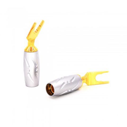 iborg VS701G Gold Plated Fork Banana Plug Y U Fork Speaker Plug Connector Audio Spade Terminal / 4 pcs