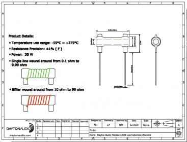 Dayton Audio DPR2010  10.0 ohm | 20 W | 1% | Precision Audio Grade Bifilar Rezystor|